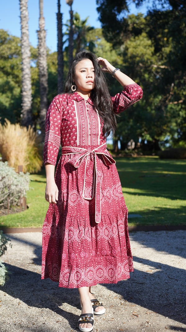 Bloom Printed Dress - Wine