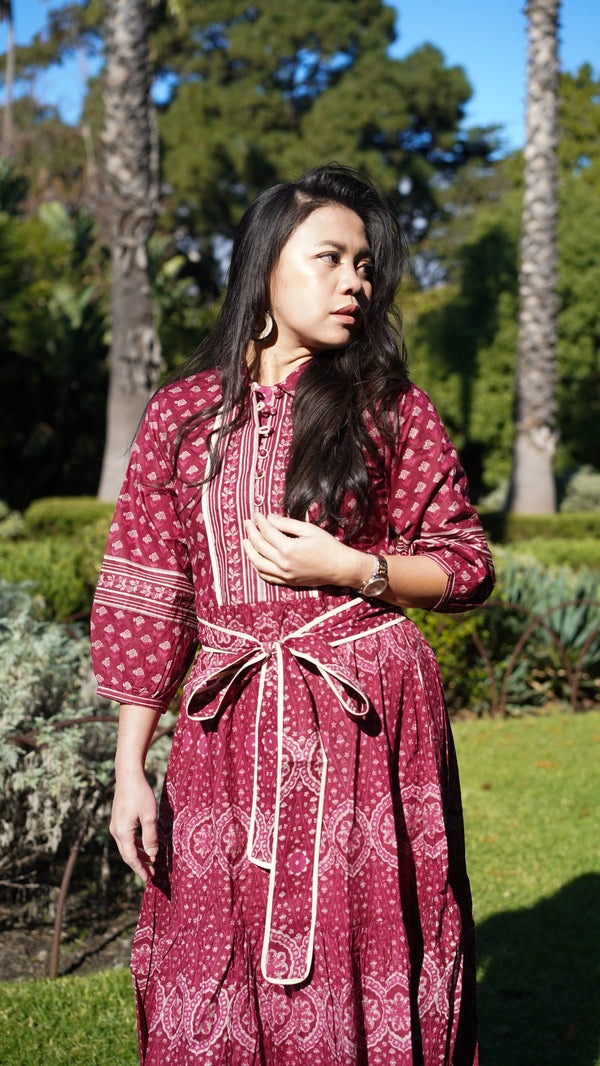 Bloom Printed Dress - Wine