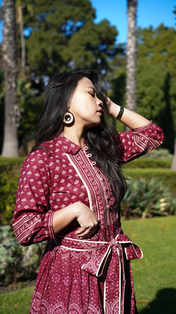 Bloom Printed Dress - Wine