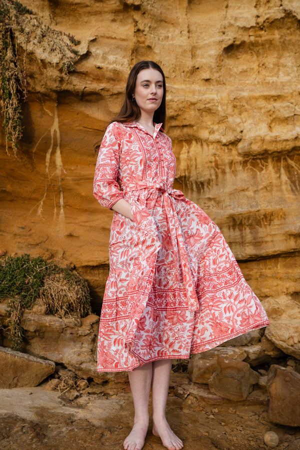 Bloom Midi Dress - Coral