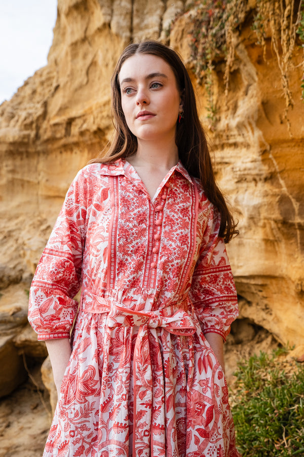 Bloom Midi Dress - Coral