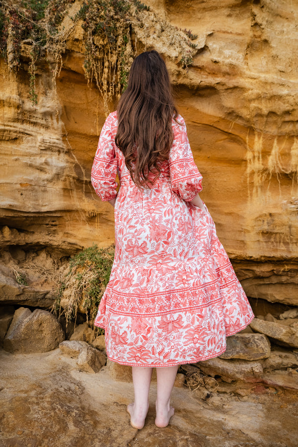 Bloom Midi Dress - Coral