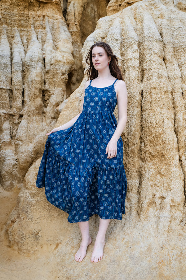 Flamingo Printed Dress - Blue