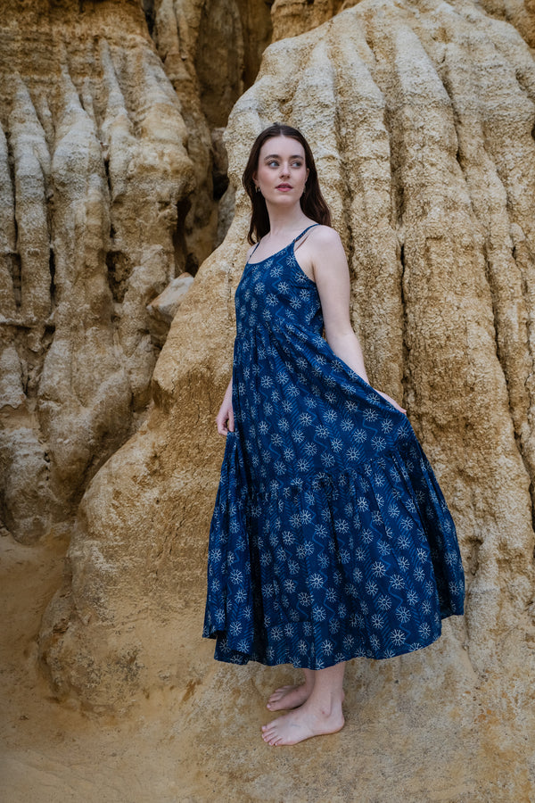 Flamingo Printed Dress - Blue