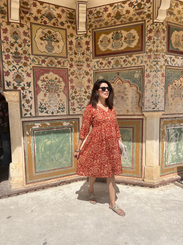 Brighton Printed Dress - Rust